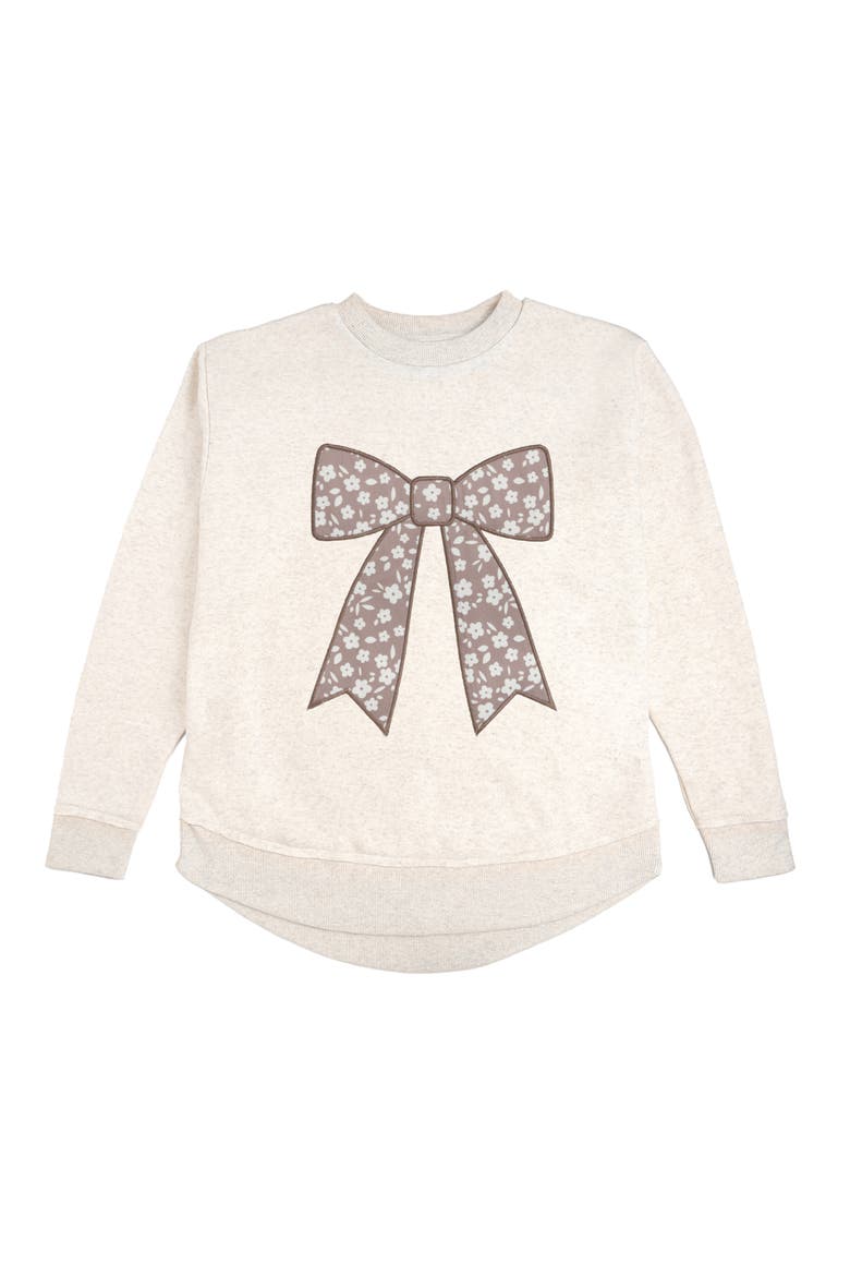 Mocha Floral Bow Patch Women's Sweatshirt, Main, color, Natural Heather