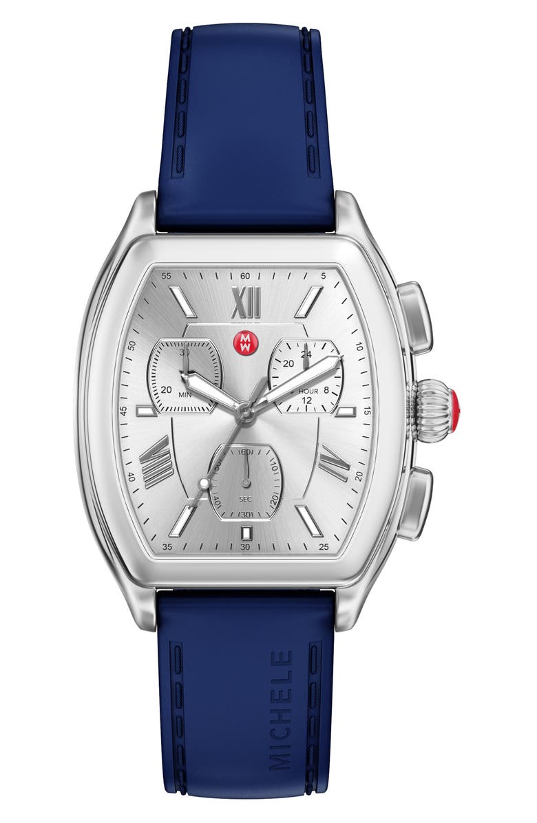 MICHELE Releve Sport Silicone Strap Watch, 35mm, Main, color, Silver