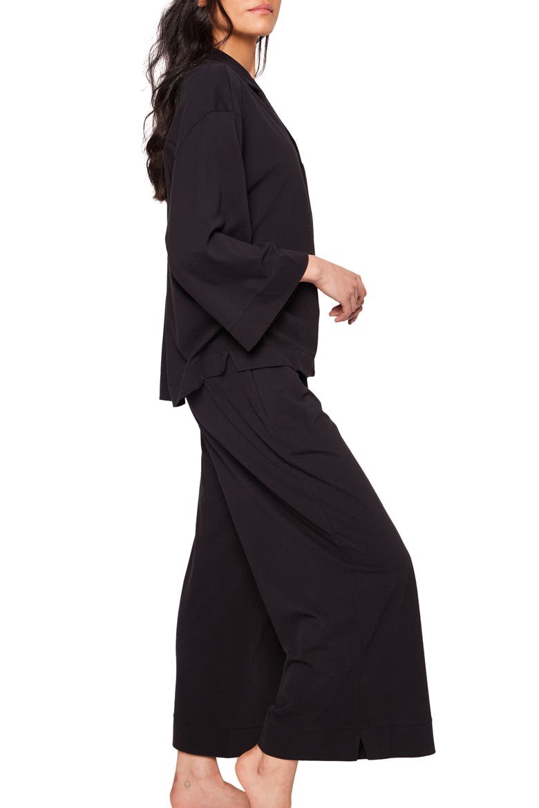 Olivia Wide Leg Pima Cotton Pajamas, Alternate, color, BLACK