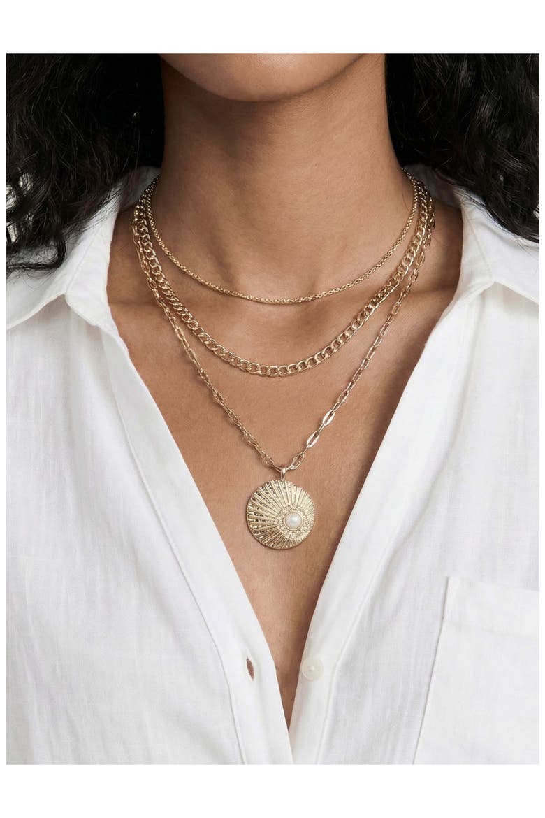 Eye Faux Pearl Layered Necklace, Alternate, color, GOLD