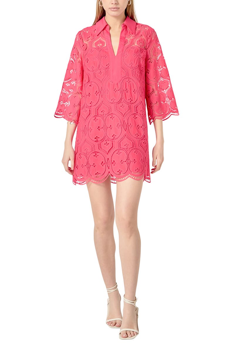 Embroidered Collar Minidress, Main, color, FUCHSIA