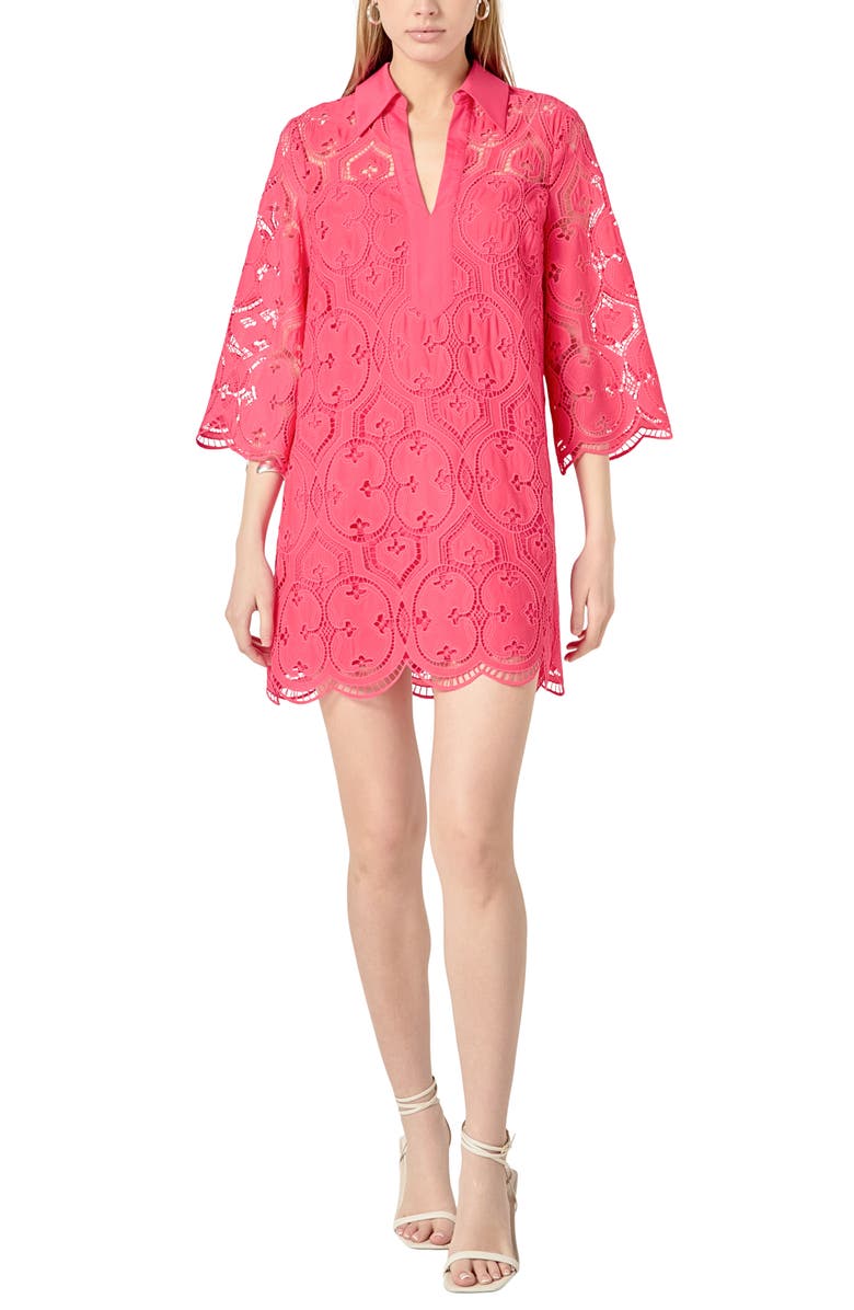 English Factory Embroidered Collar Minidress, Main, color, Fuchsia