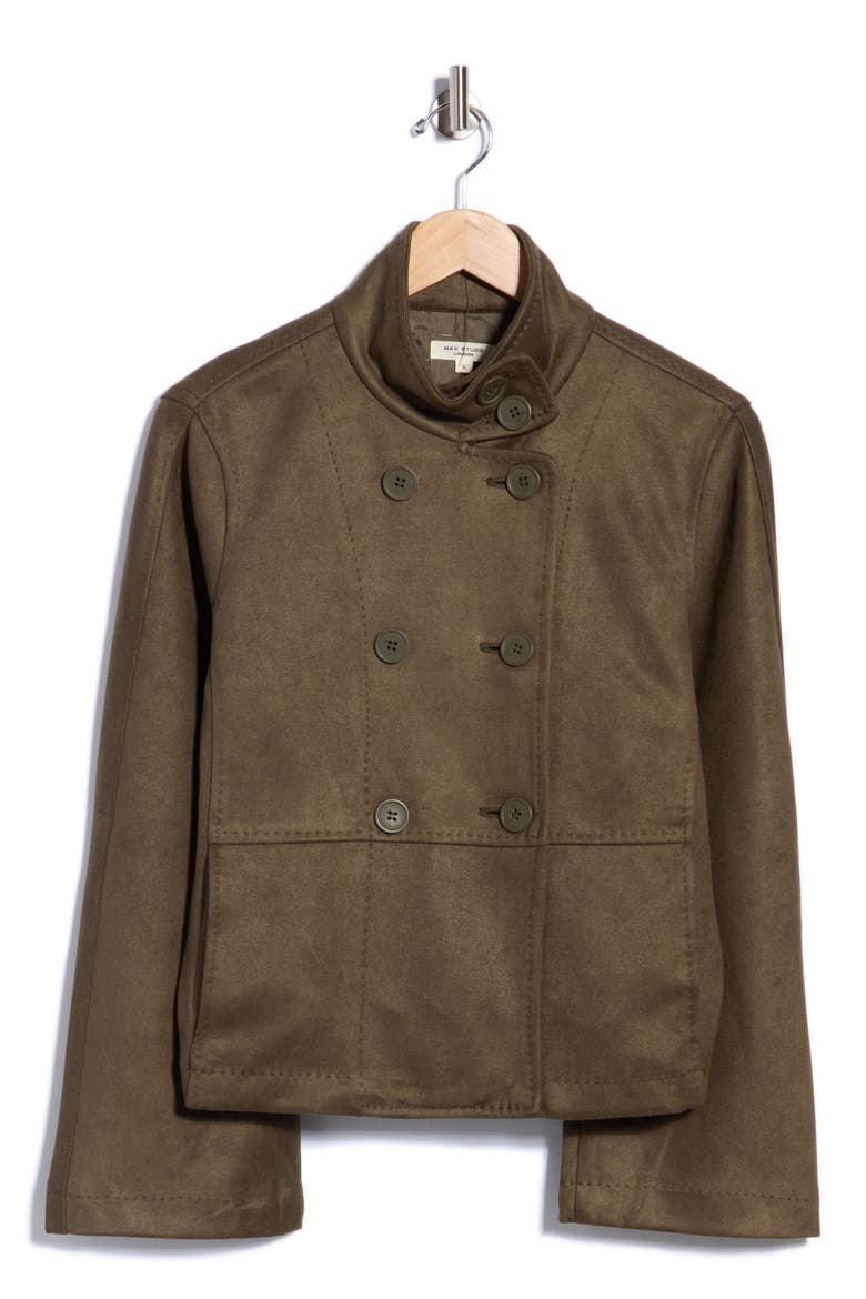 Funnel Neck Faux Suede Jacket, Main, color, LODEN