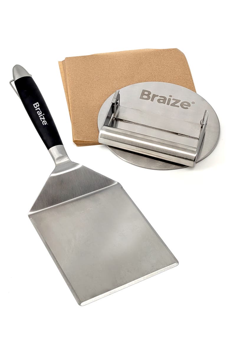 Braize Smash Burger Press Kit, Main, color, Stainless Steel