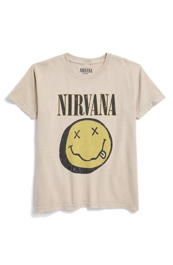 Merch Traffic Kids' Nirvana Smiley Cotton Graphic T-shirt In Sand Pigment Dye