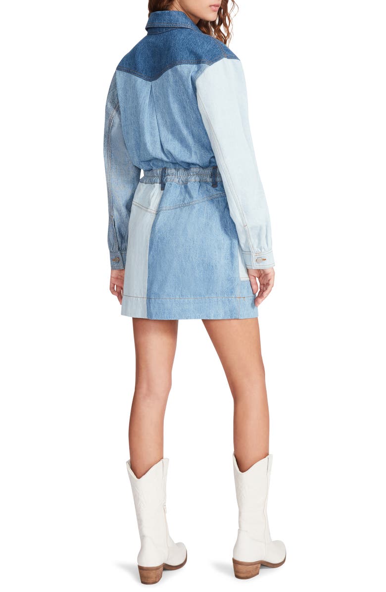 Steve Madden Ryleigh Long Sleeve Patchwork Denim Minidress, Alternate, color,
