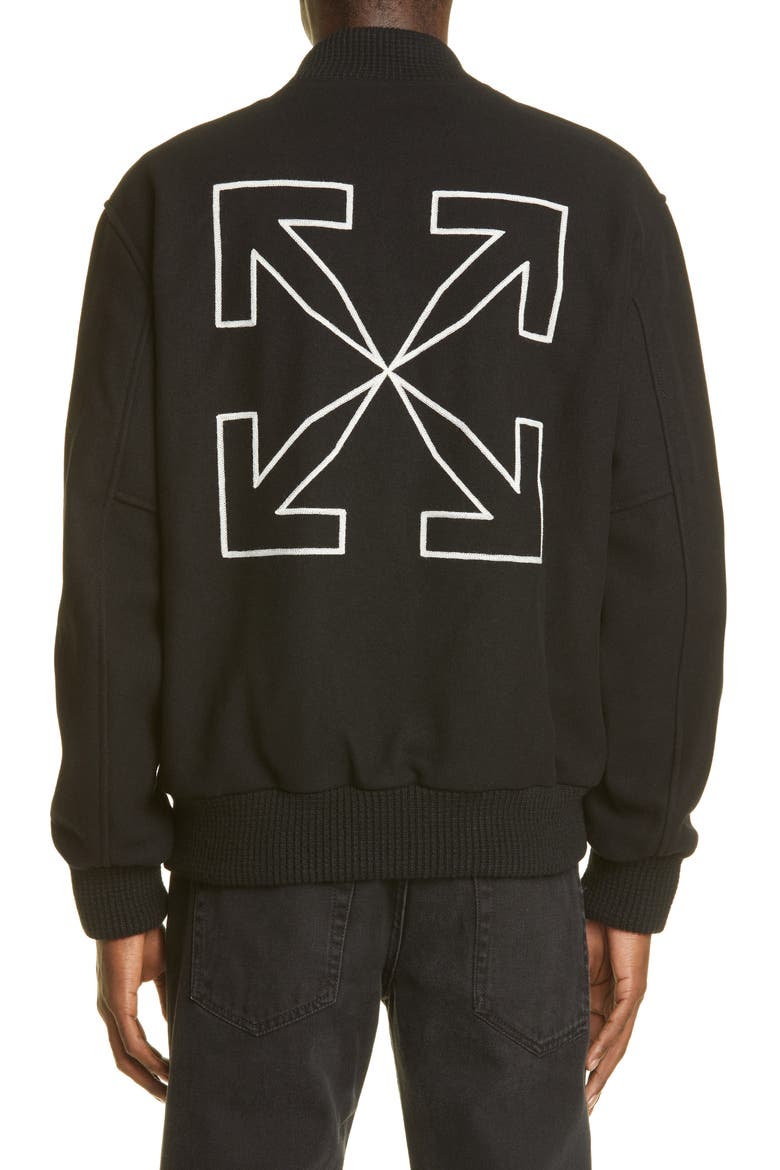 Logo Arrow Wool Blend Varsity Jacket, Alternate, color, BLACK WHITE