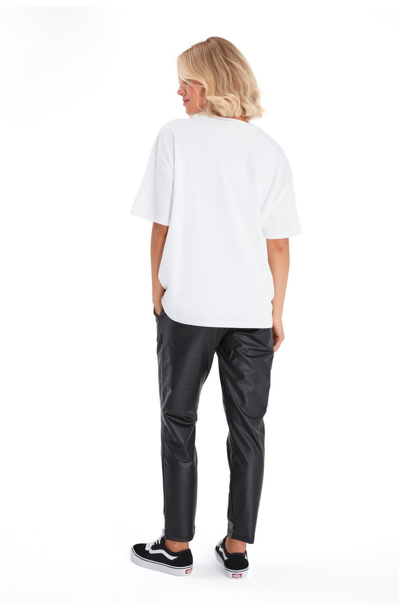 Accouchée Comfy Cool Foldover Waistband Faux Leather Jogger Pants, Alternate, color, Black