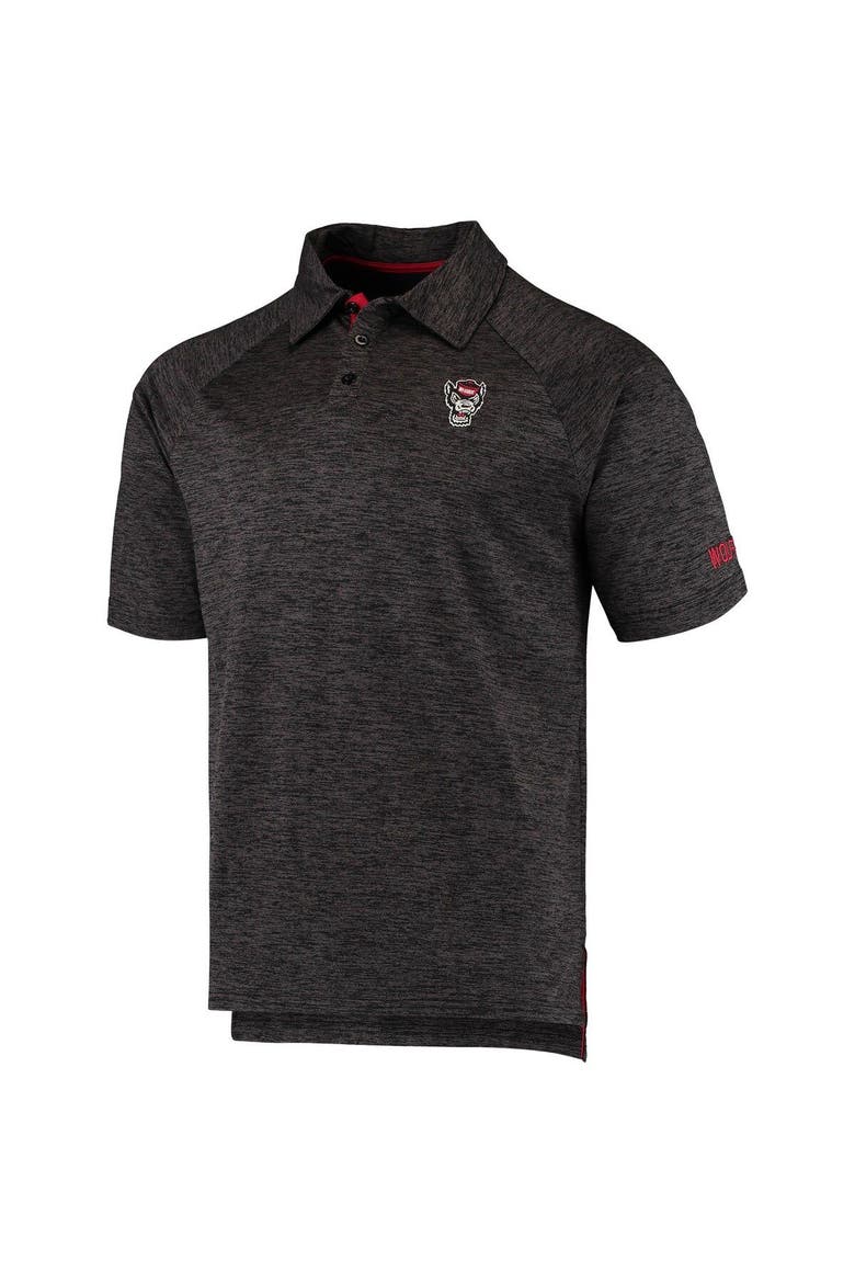 Men's Colosseum Heathered Black NC State Wolfpack Logo Down Swing Raglan Polo, Alternate, color, Heather Black
