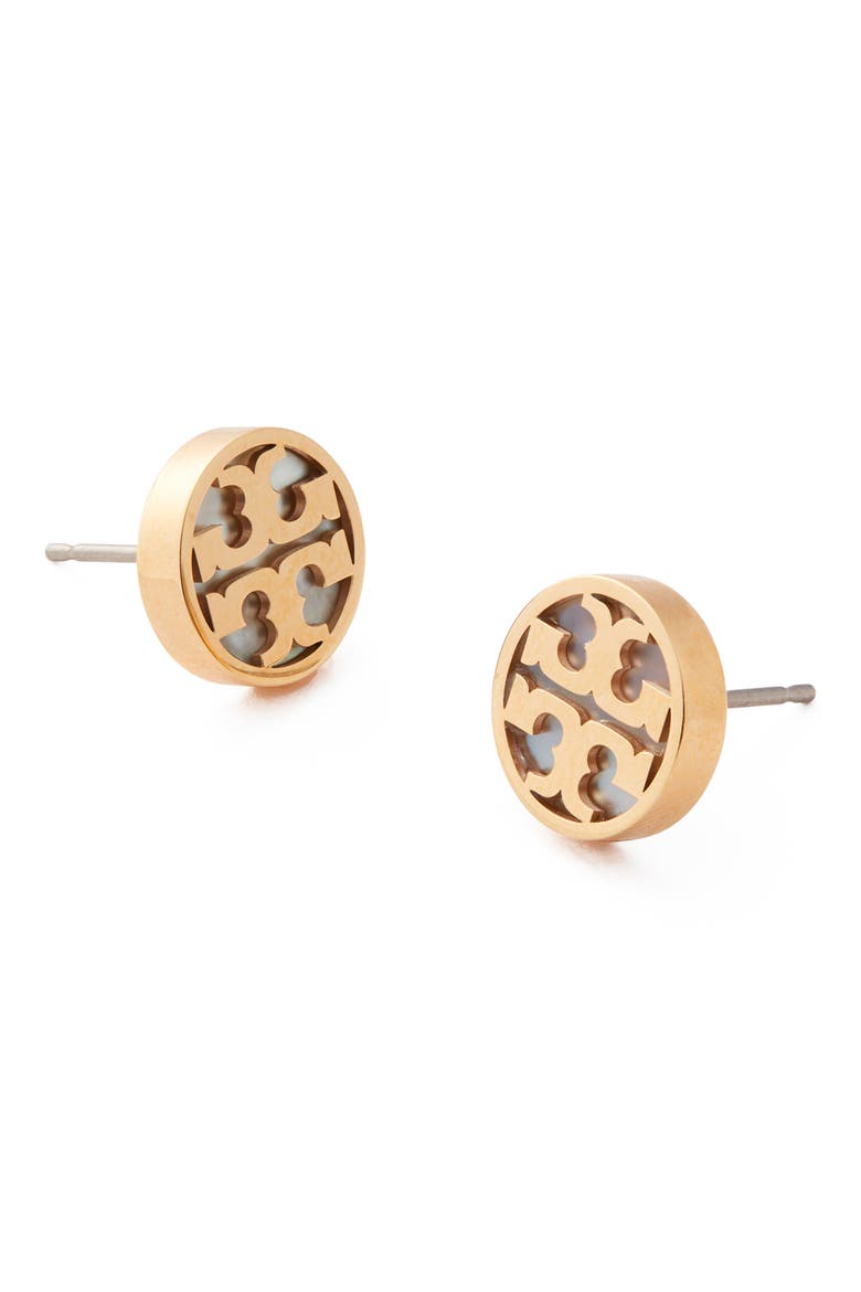 Icon Mother of Pearl Circle Stud Earrings, Alternate, color, TORY GOLD / MOTHER OF PEARL