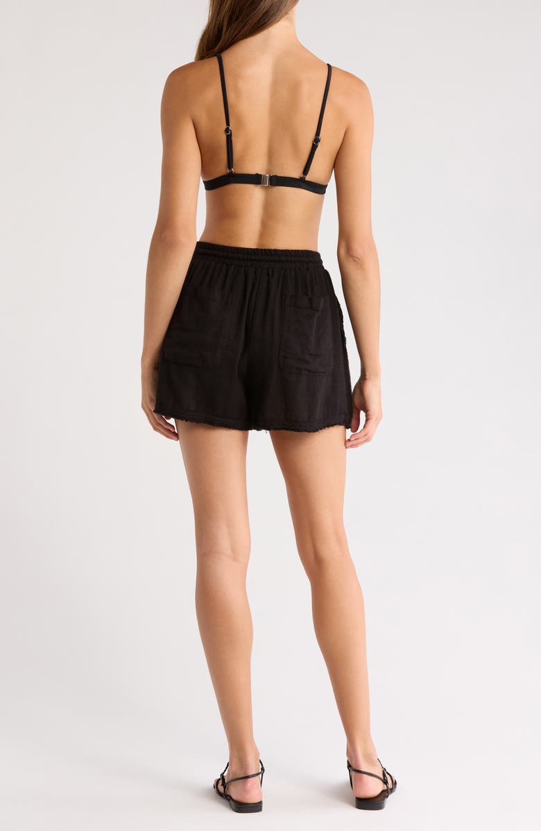 Elan Tie Waist Cover-Up Shorts, Alternate, color, Black
