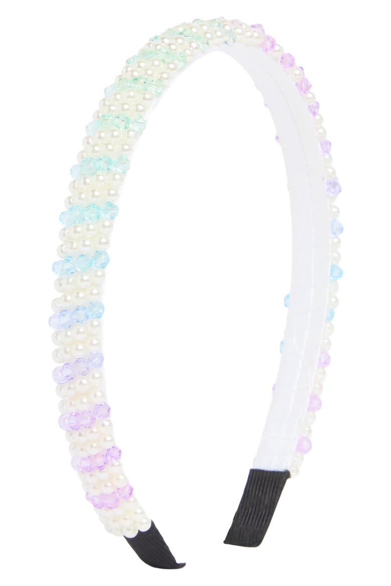 Kids' Faux Pearl & Bead Headband, Alternate, color, PINK PALE MULTI