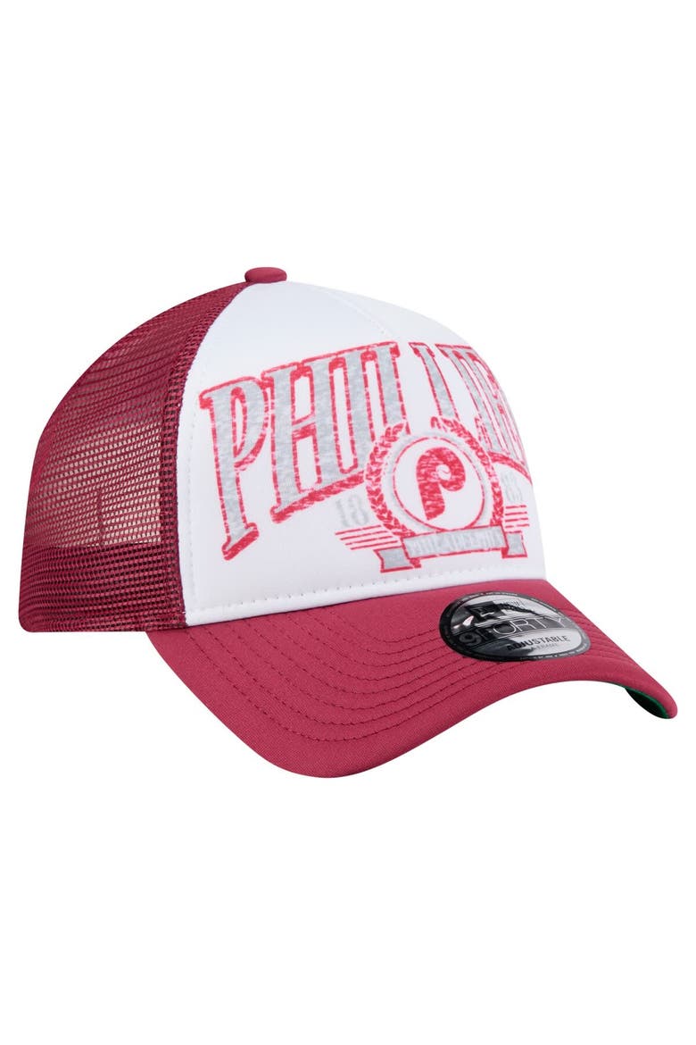 Men's New Era  Red Philadelphia Phillies Distressed 9FORTY A-Frame Adjustable Trucker Hat, Alternate, color, Red