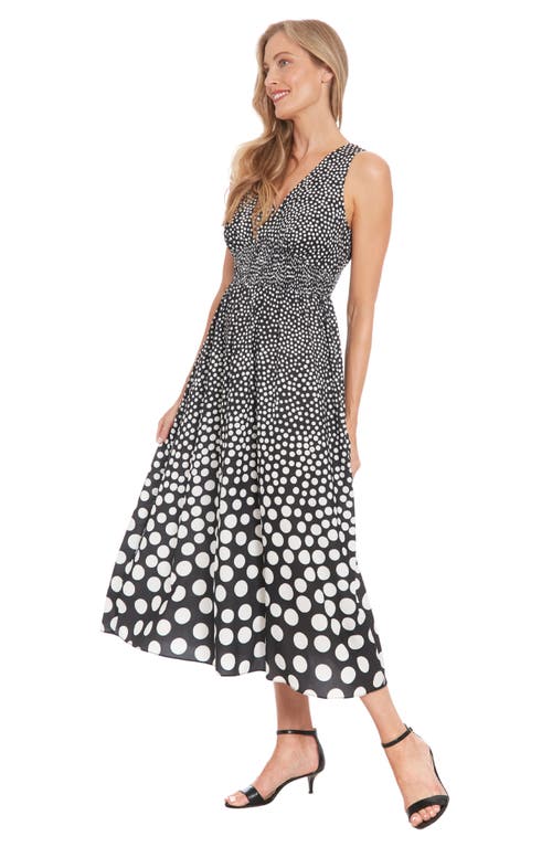 London Times Graduated Dot Midi Dress In Black/ivory