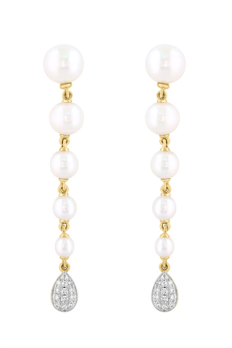 14K Yellow Gold Graduated Fresh Water Pearl Diamond Drop Earrings, Main, color, 14K Gold