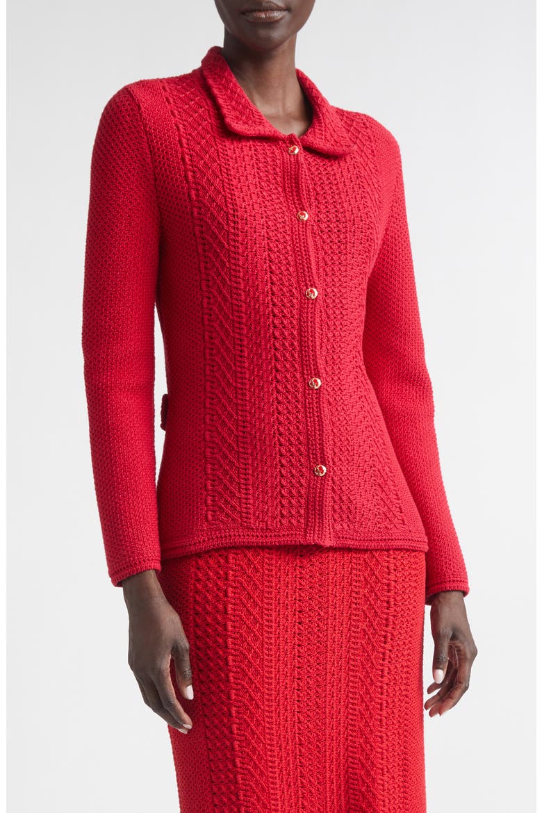 Cotton Blend Mixed Stitch Sweater Jacket, Main, color, SCARLET