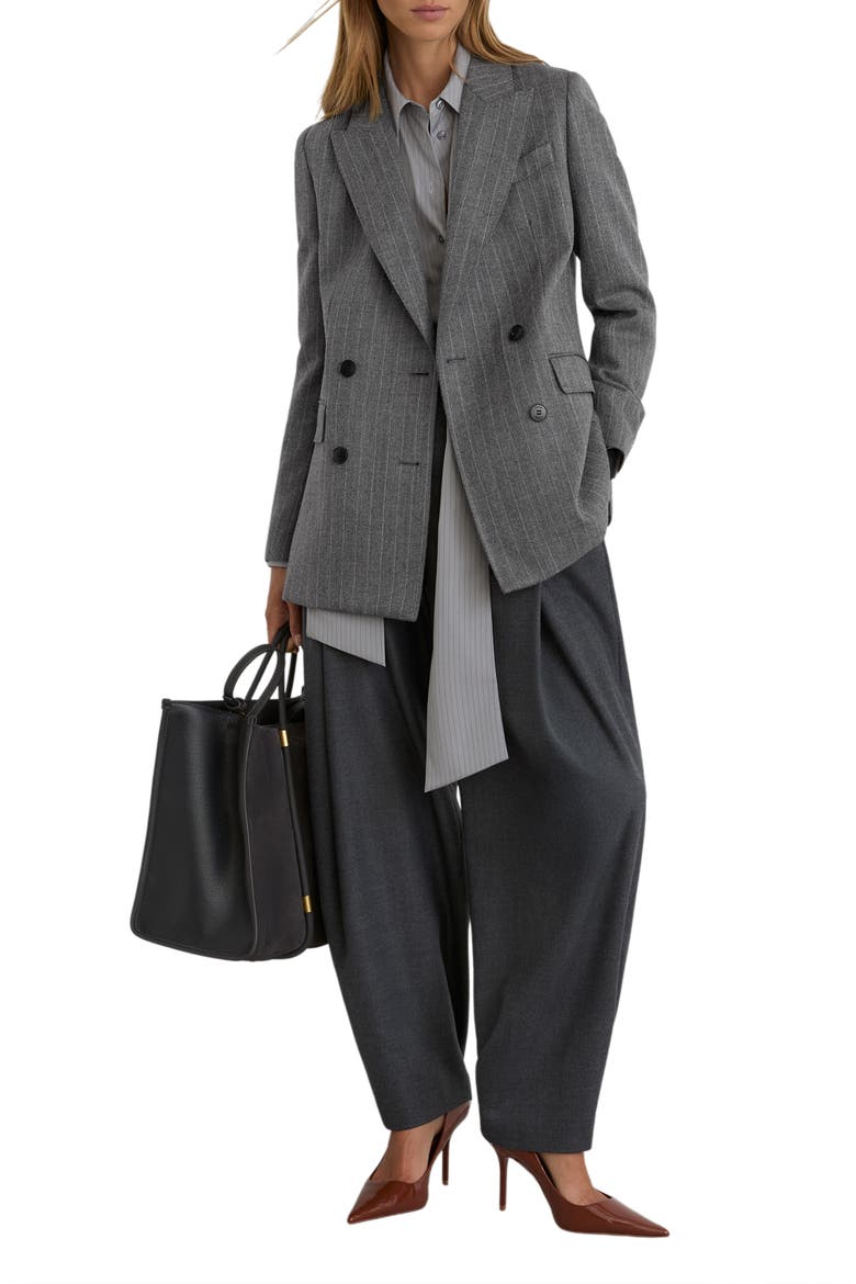 Astrid Pinstripe Double Breasted Wool Blazer, Alternate, color, GREY