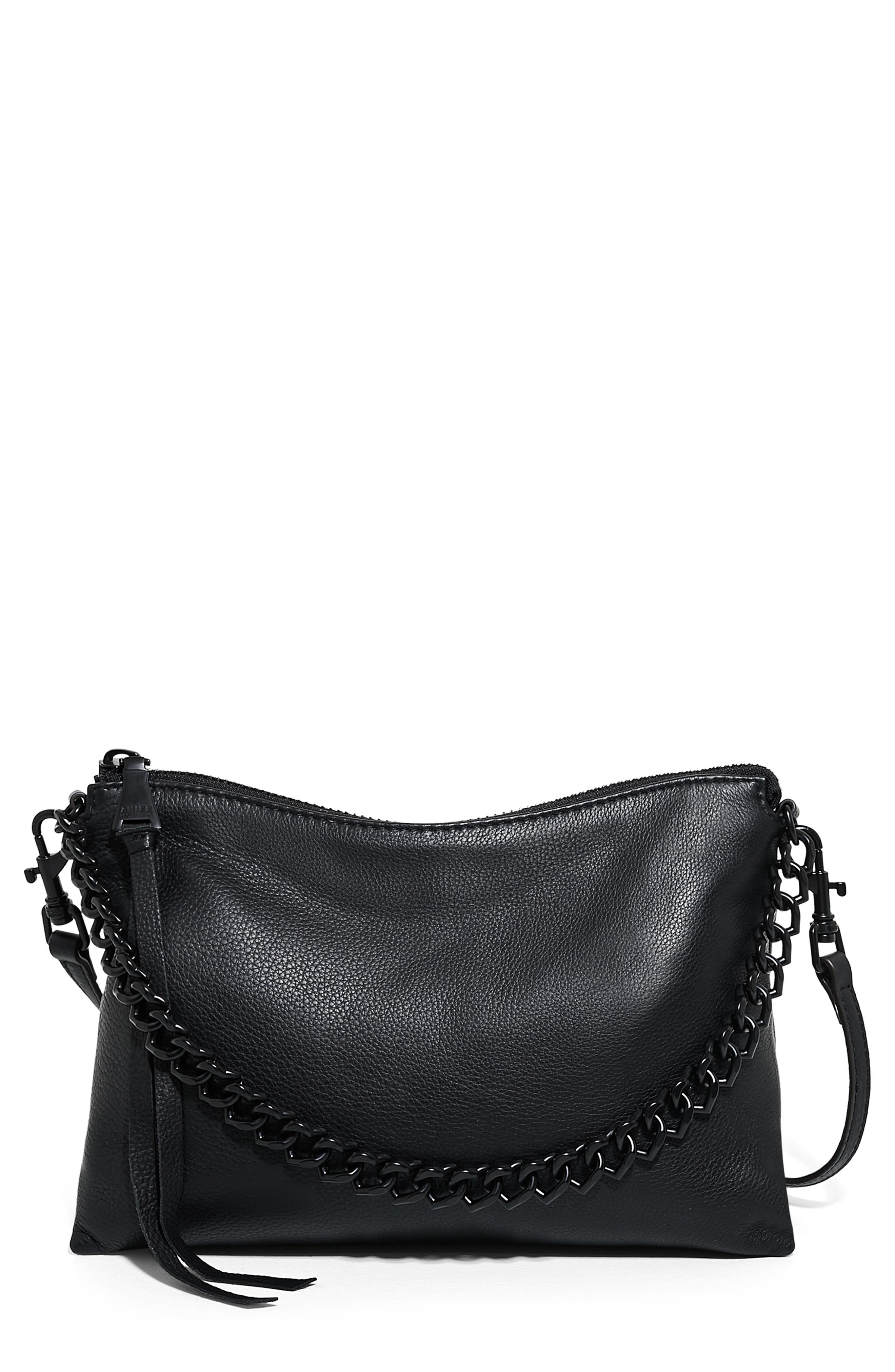 Mystro Heart Chain Crossbody Bag, Main, color, BLACK