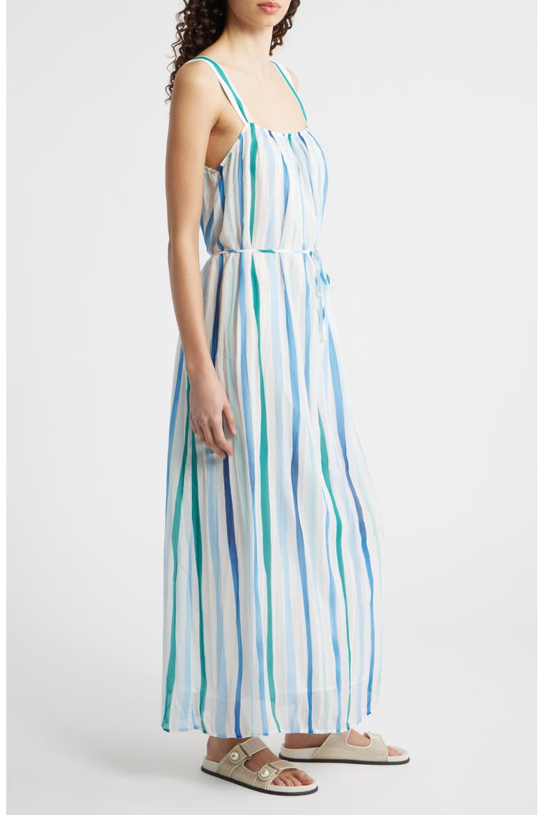 Vertical Stripe Pleated Tie Waist Midi Dress, Alternate, color, SEA GLASS BRUSH STROKE