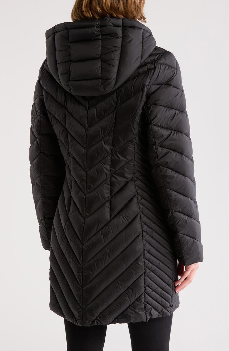 Michael Kors Hooded Chevron Quilted Long Puffer Jacket, Alternate, color,