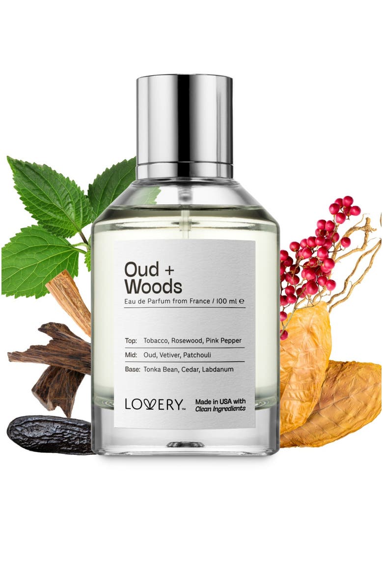 Lovery Oud Woods Eau de Parfum, Made in USA 3.4 oz, Main, color, Silver, White, Cream, Black