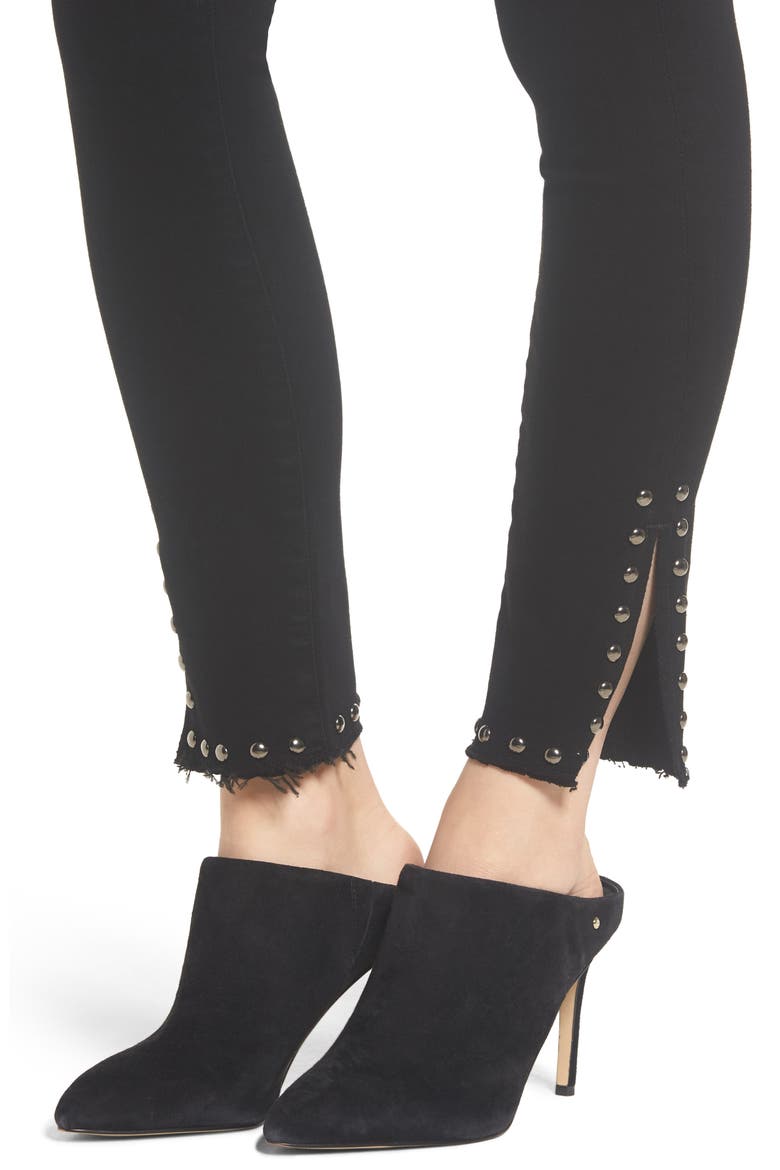 Rocket High Waist Stud Split Hem Skinny Jeans, Alternate, color, CAVERN