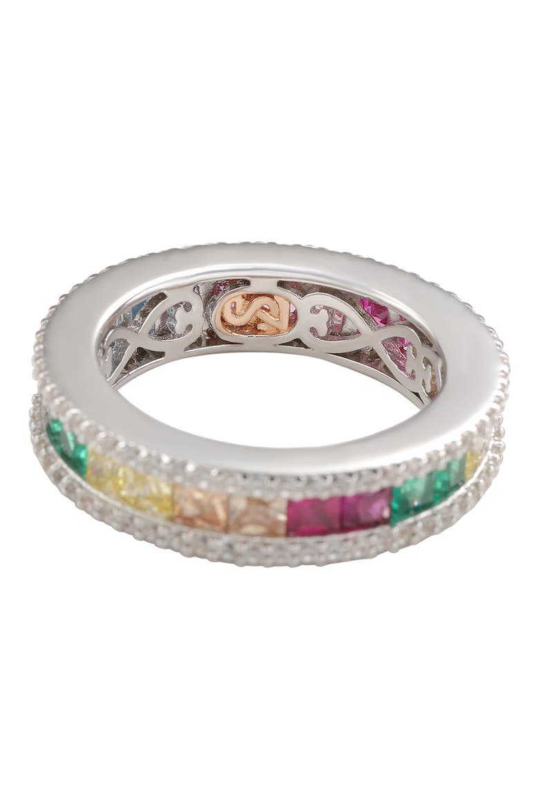 Sterling Silver Rainbow Princess Cut Cubic Zirconia Band Ring, Alternate, color, RAINBOW