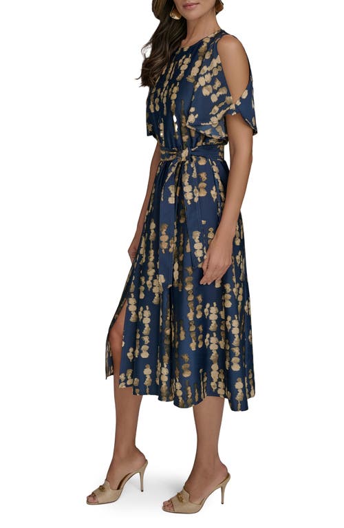 Donna Karan New York Abstract Print Cold Shoulder Midi Dress In Blue