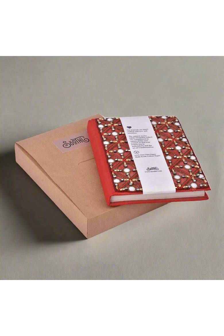 Exquisite Zari Hand-Embroidered Journal, Alternate, color, Red