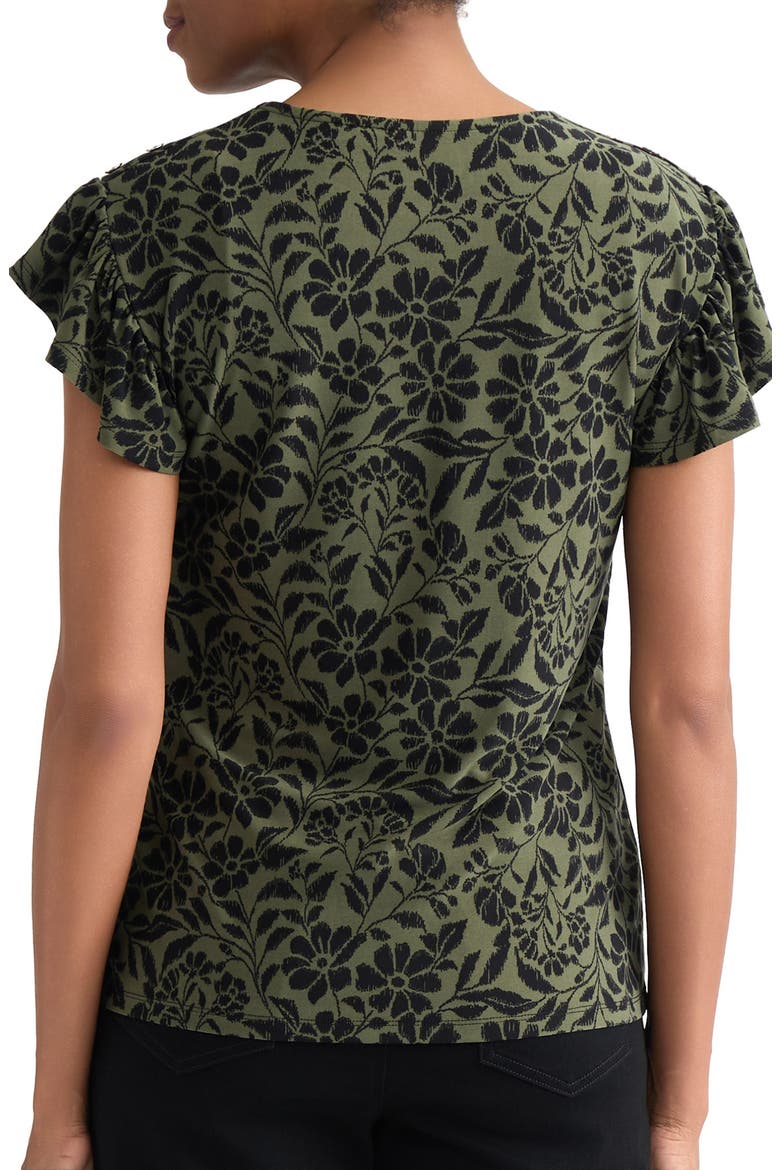 Floral Flutter Sleeve Top, Alternate, color, JASPER GREEN / JONES BLACK