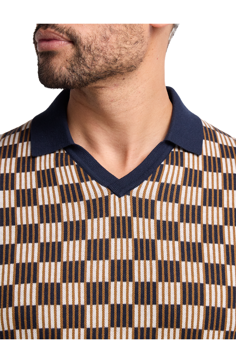 Paul Fredrick Cotton V-Neck Polo Short Sleeve, Alternate, color, Navy/Brown