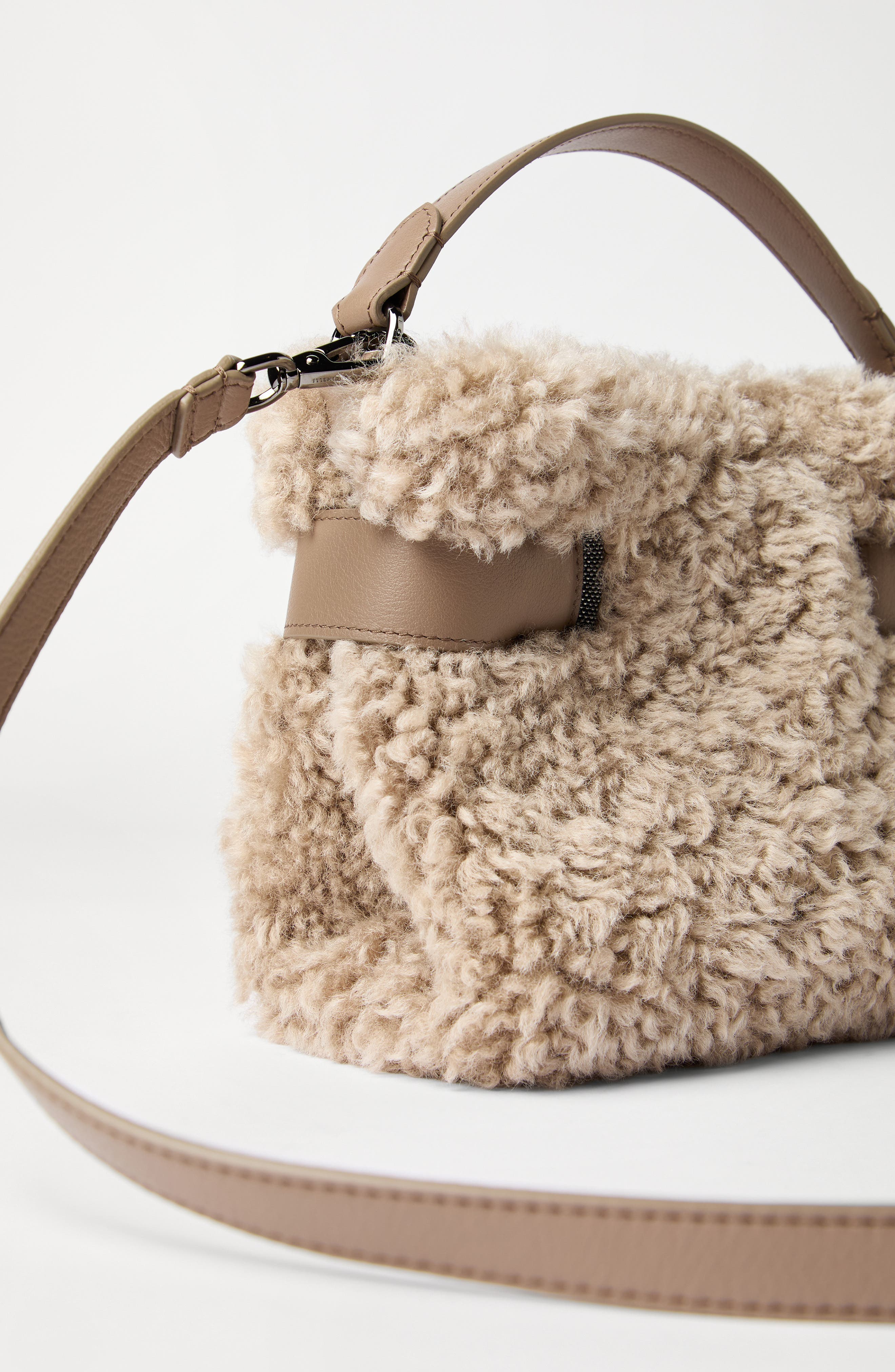 Brunello Cucinelli Small Top-Handle Essence bag, Alternate, color, Beige