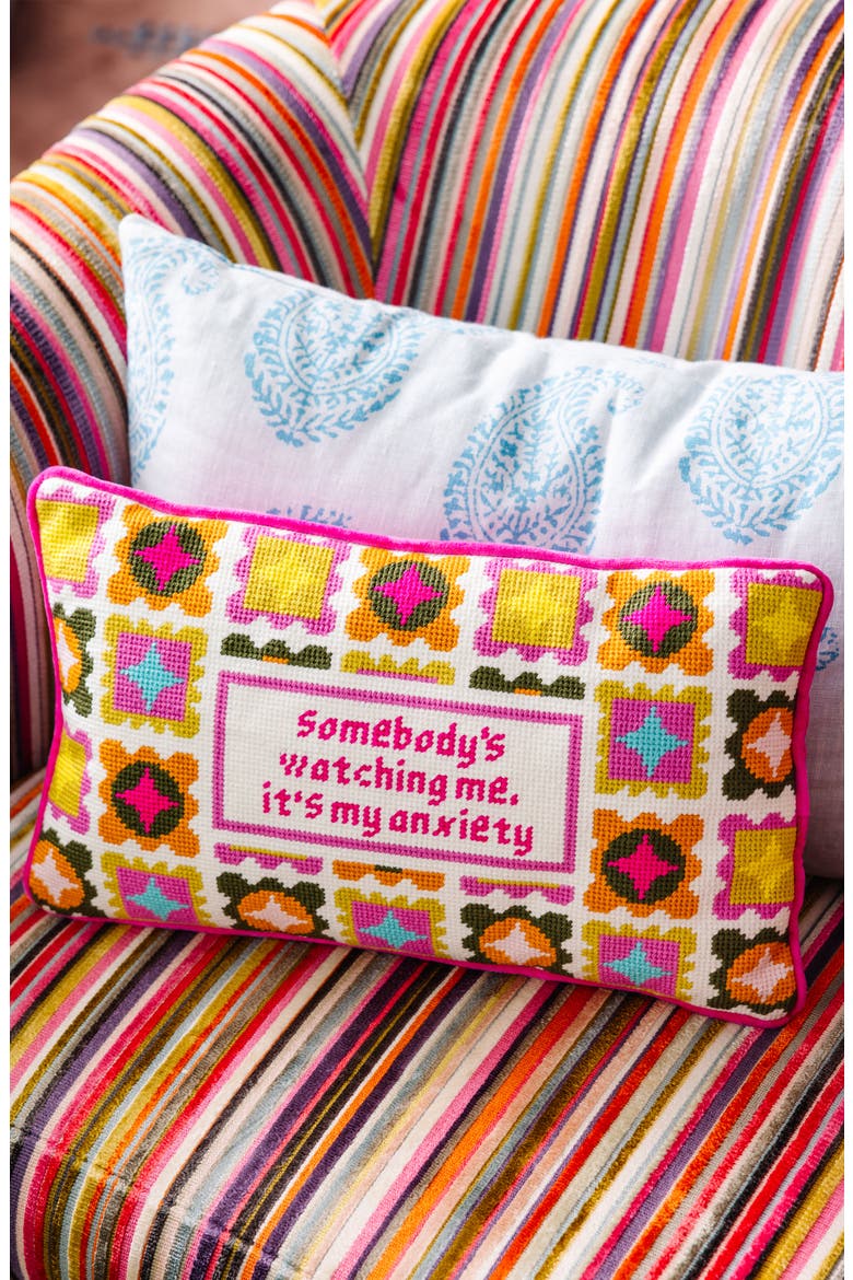 Watching Me Needlepoint Pillow, Alternate, color, Watching Me