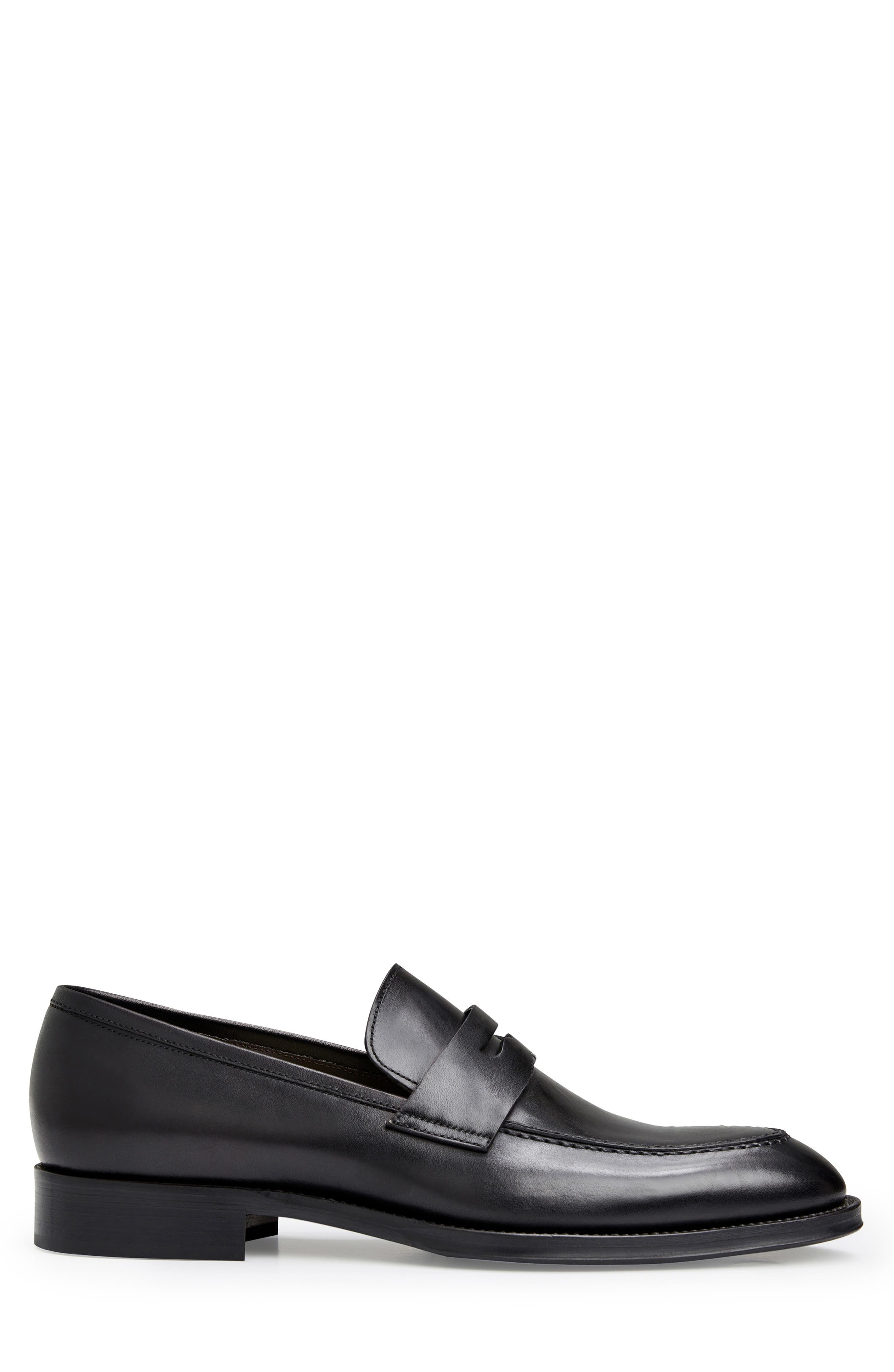 Cosmo Saffiano Leather Penny Loafer, Alternate, color, BLACK