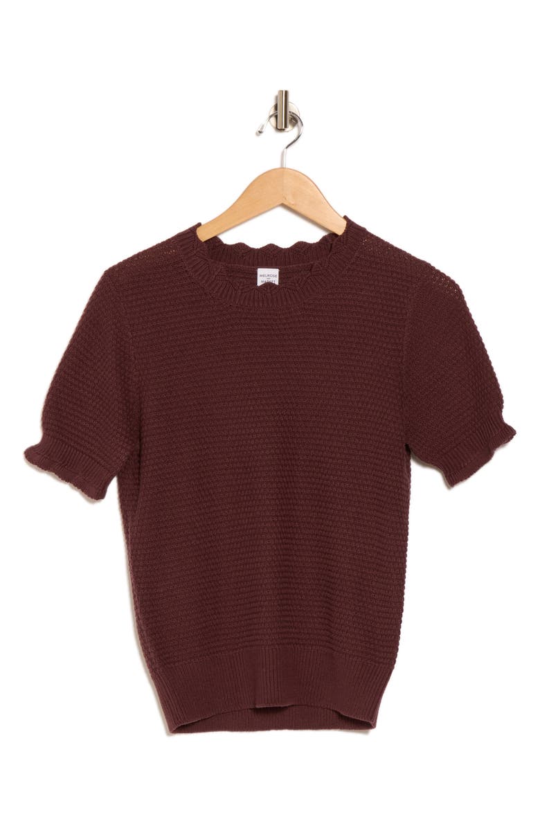 Melrose and Market Scalloped Short Sleeve Cotton Blend Sweater, Alternate, color, Burgundy Fudge