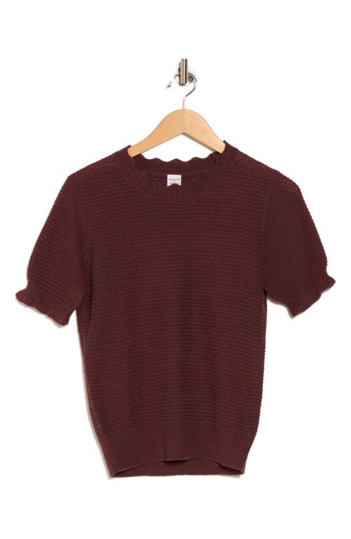 Melrose And Market Scalloped Short Sleeve Cotton Blend Sweater In Burgundy