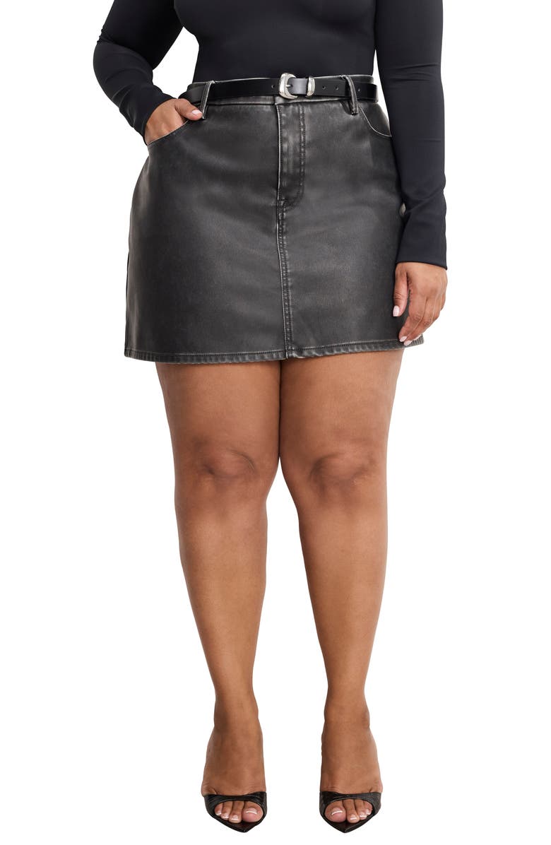 Good American '90s Faux Leather Miniskirt, Alternate, color, Black001
