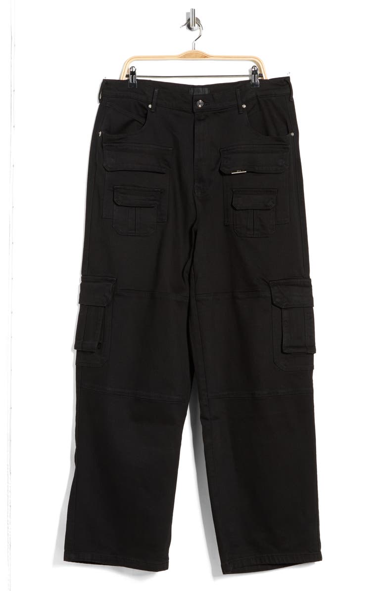 RtA Roman Wide Leg Cargo Jeans, Main, color, Black