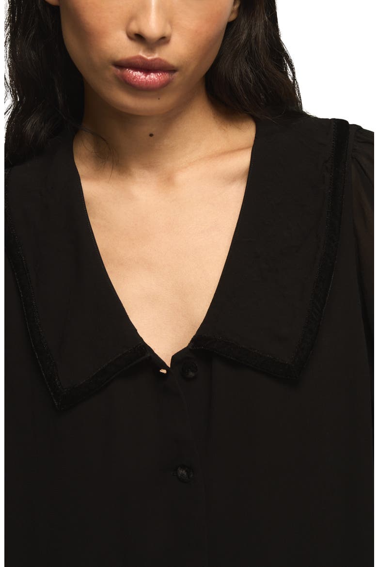 Velvet Trim Peter Pan Collar Blouse, Alternate, color, CAVIAR