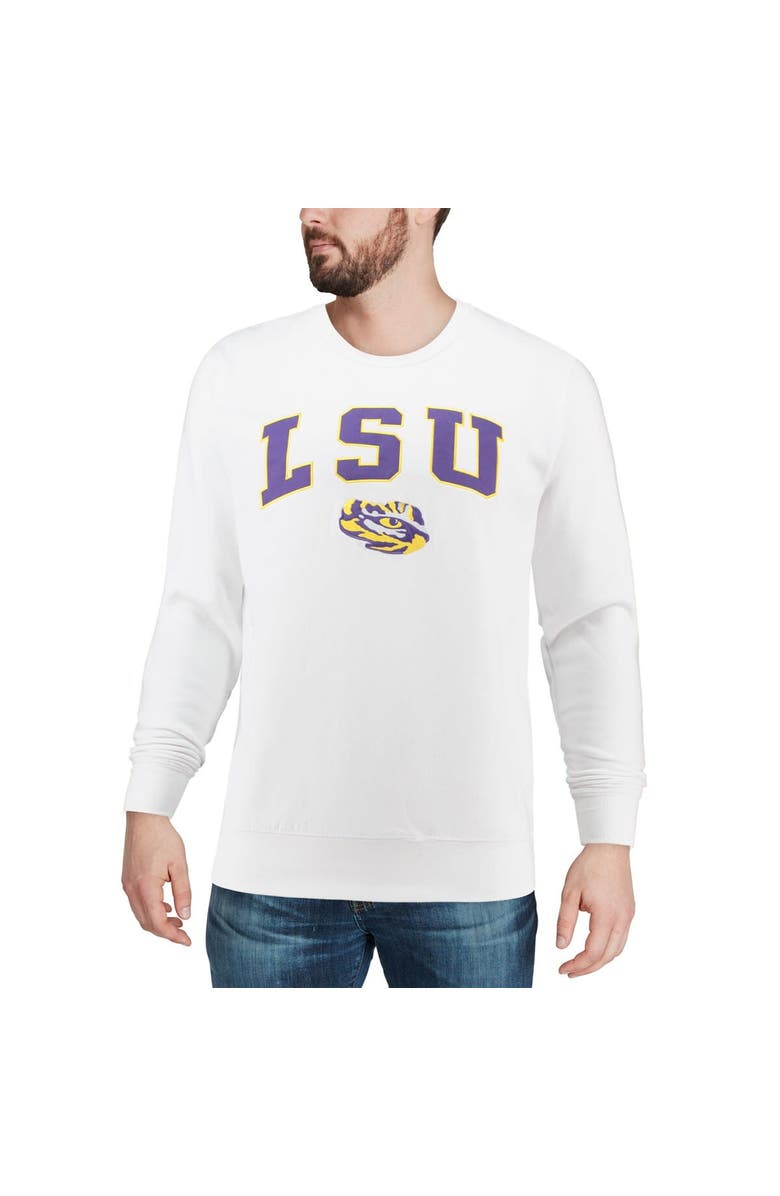 COLOSSEUM Men's Colosseum White LSU Tigers Arch & Logo Crew Neck Sweatshirt, Alternate, color, White
