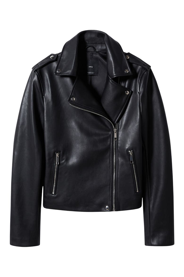 Faux Leather Biker Jacket, Alternate, color, BLACK