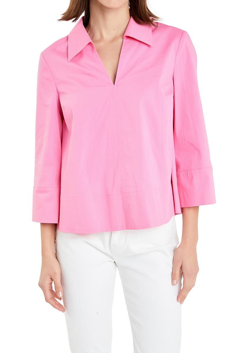English Factory Johnny Collar A-Line Shirt, Alternate, color, Pink