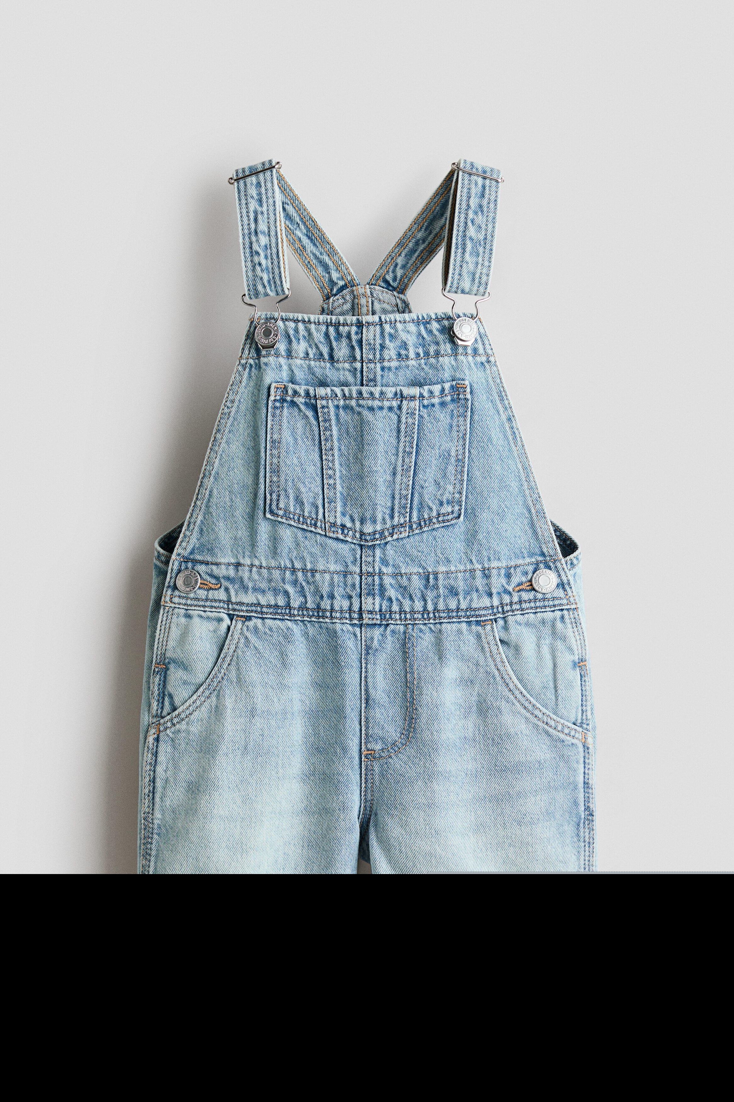 Denim Dungaree Shorts, Alternate, color, Light denim blue