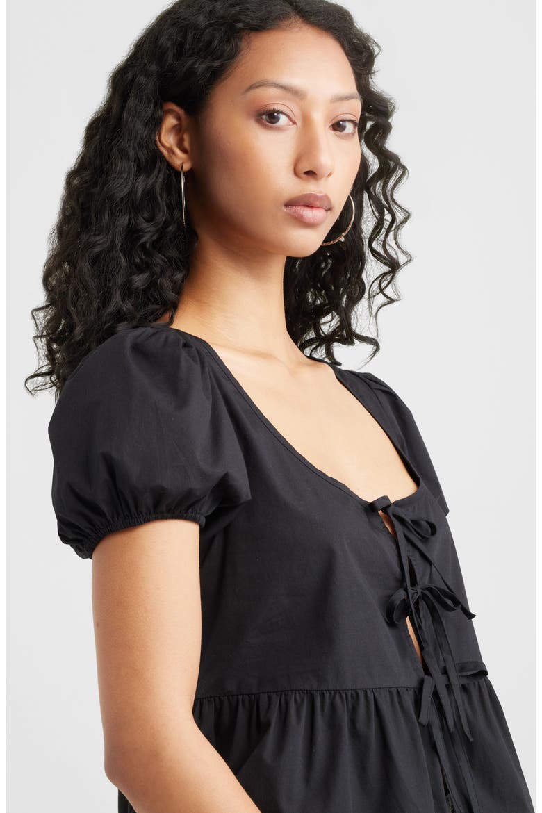 Tie Front Cotton Poplin Top, Alternate, color, BLACK