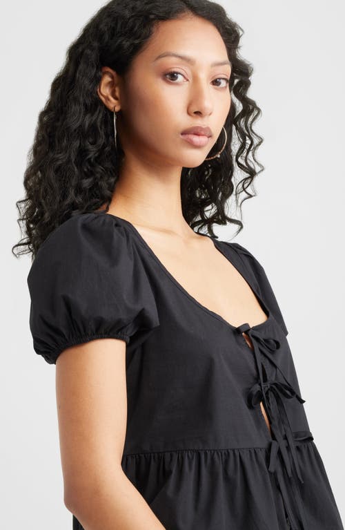 Bp. Tie Front Cotton Poplin Top In Black