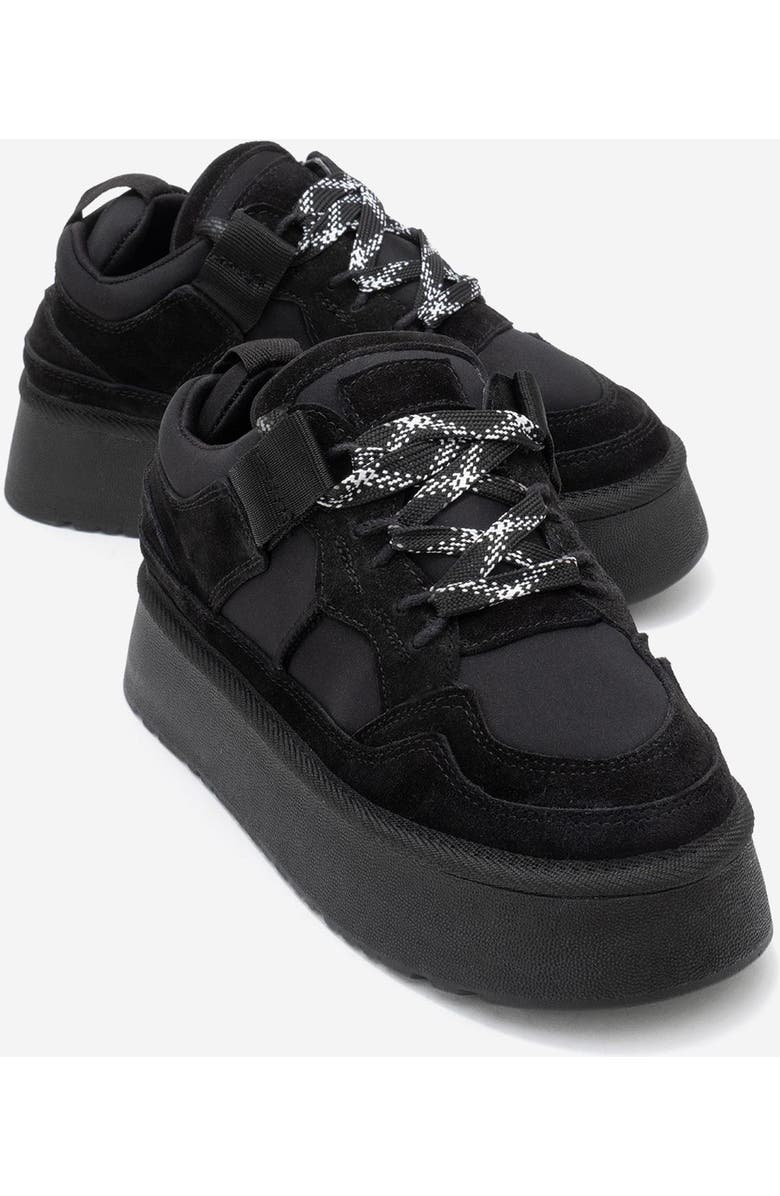 Forever & Always Shoes Riven Leather Platform Sneaker, Alternate, color, Black Suede