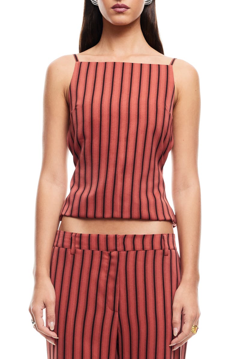 LIONESS Horizon Stripe Open Tie Back Top, Main, color, Crimson Stripe