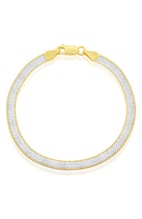Two-Tone Sterling Silver Herringbone Chain Bracelet