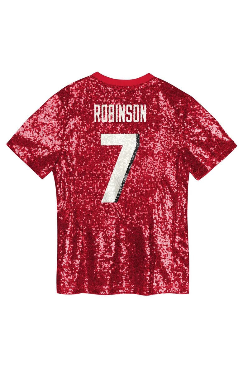 Girls Youth Bijan Robinson Red Atlanta Falcons Sequin V-Neck Fashion Jersey, Alternate, color, Red