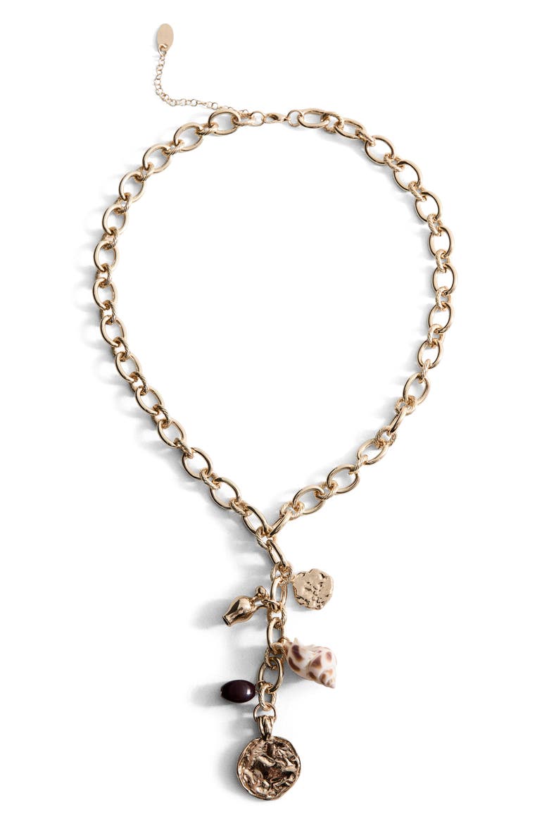 Mixed Bead Pendant Necklace, Main, color, GOLD